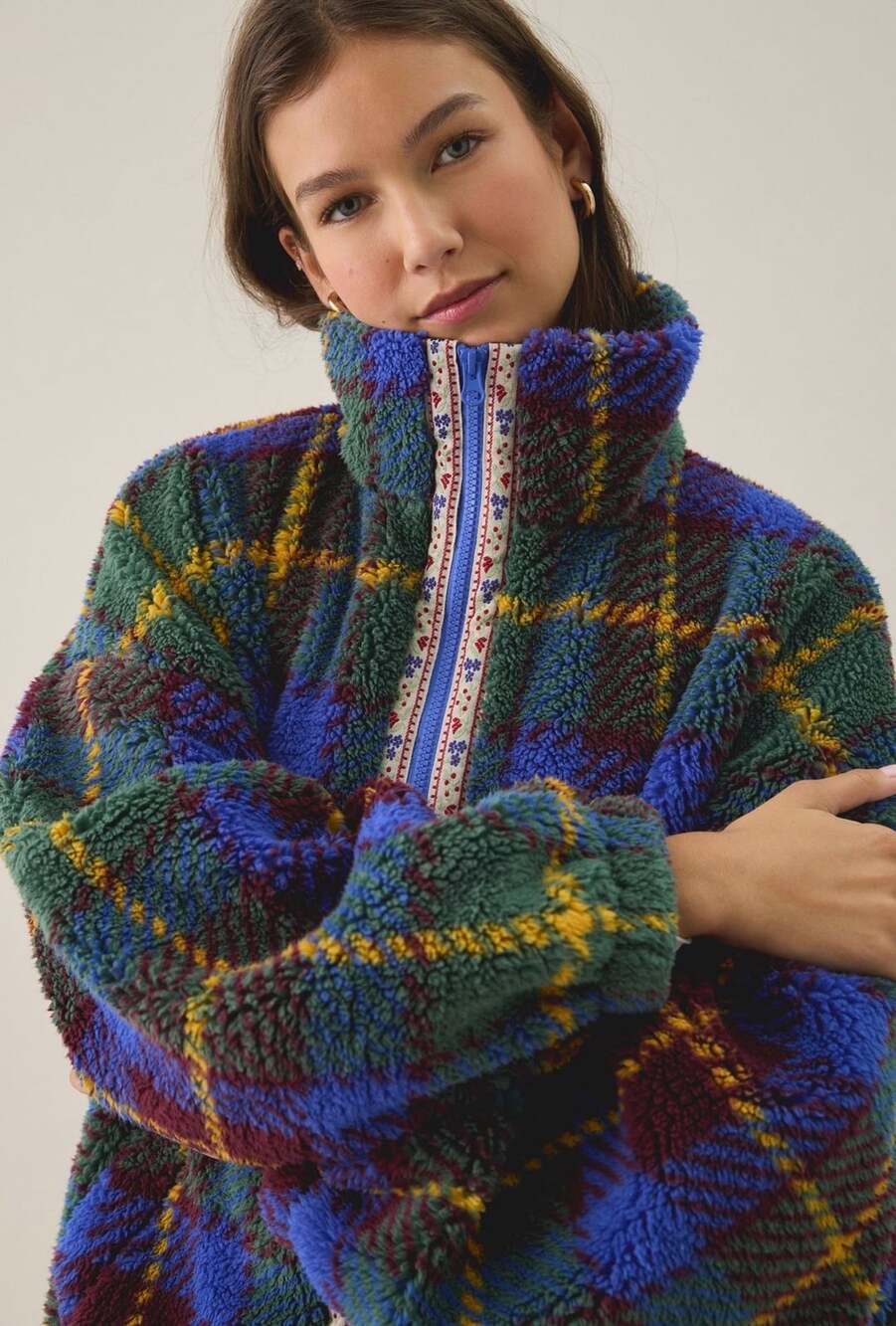 Urban Outfitters Plaid Teddy Fleece Zip Jacket Size Small Nwt - Picture 1 of 5